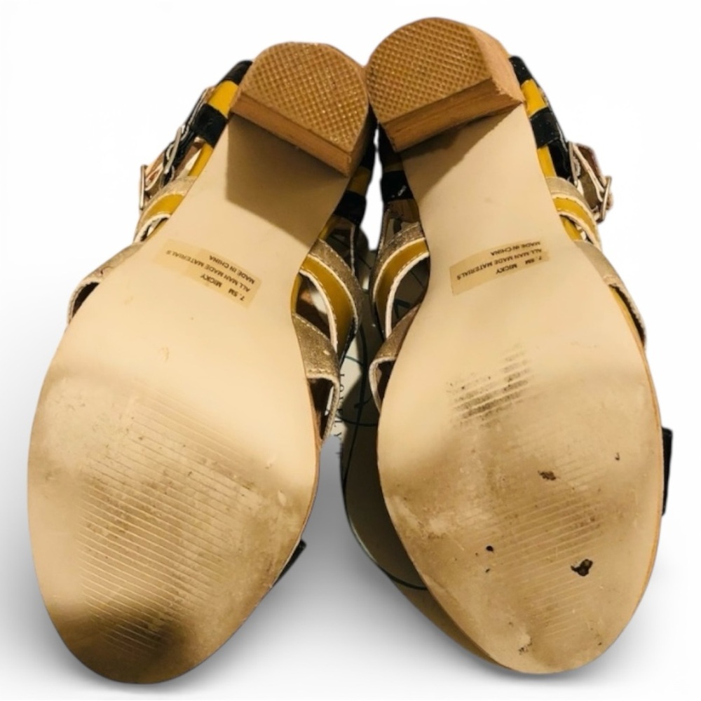 Lovely People Micky Strappy High Heel Sandals Shoes Yellow Black 7.5 Party - Picture 5 of 5